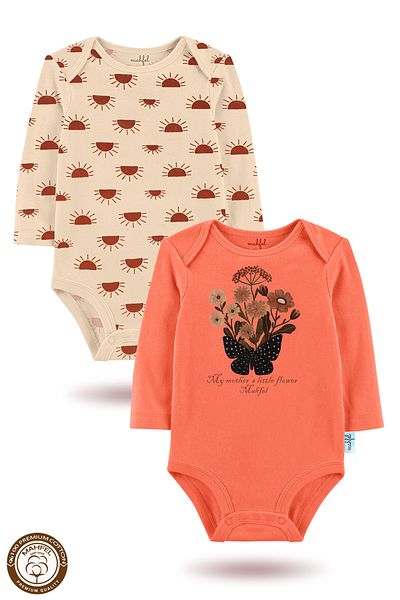 MAHFEL Tile Sun Organic Printed Long Sleeve Baby Bodysuit