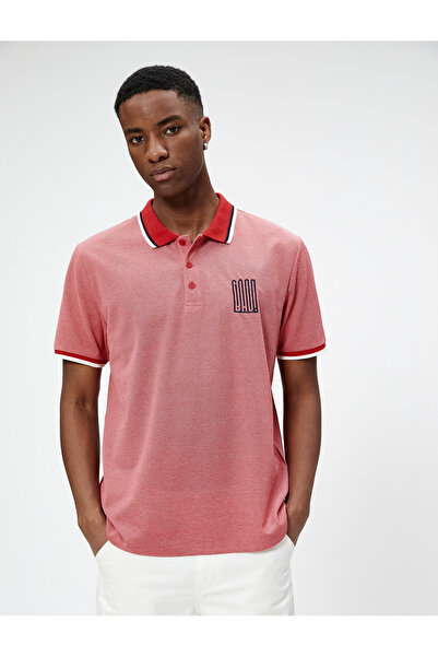 Koton Tričko Polo s límečkem Knoflík Slogan Vyšívaný Slim Fit Krátký rukáv