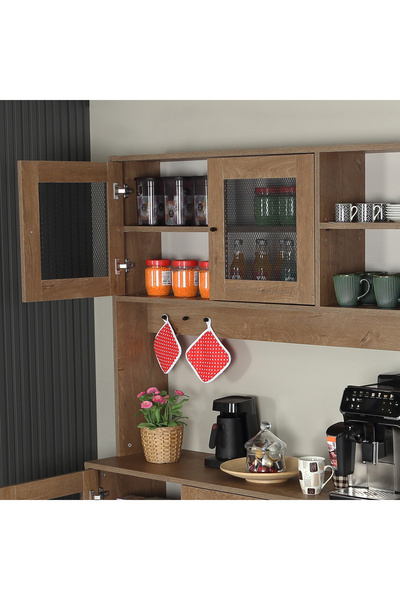 PASİFİC HOME Grano Kahve Köşesi Çok Amaçlı Dolap, Kiler Dolabı, 140 cm , Meşe