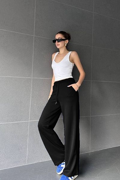 COMBİNE MİCHAİL Women's High Waist Winter 2 Thread Wide Leg Sweatpants