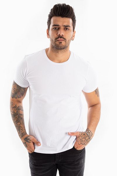 DeepSEA Λευκό ανδρικό/unisex Slim Fit Στενό Κομμένο Μπλουζάκι T-shirt με Ραφές 1801131