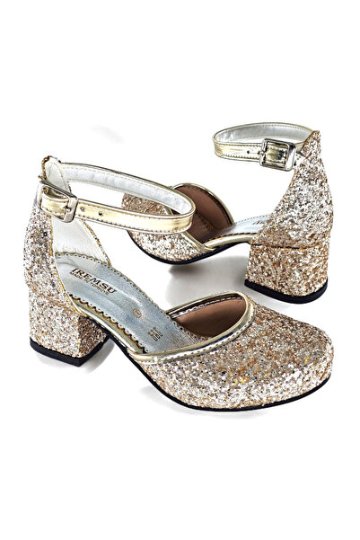 BDKButik Çocuk Topuklu Ayakkabı, Sim Detaylı Kısa Topuklu Abiye Ayakkabı