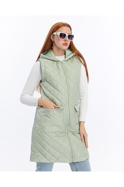 Modabenna Women's Hooded Zippered Long Inflatable Filling Vest