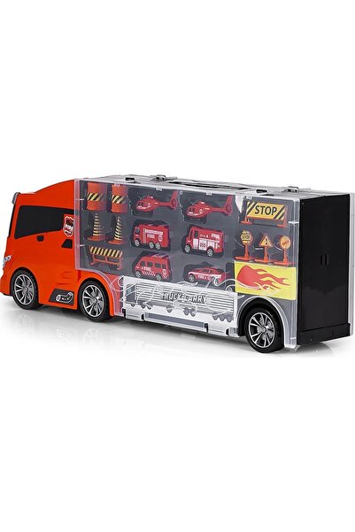 Doğan Oyuncak Dünyası Trackless Fire Truck Set with Ramps - Fire Truck Carrier Truck - Slide Truck - Vehicle Road Set - Truck Road Set -