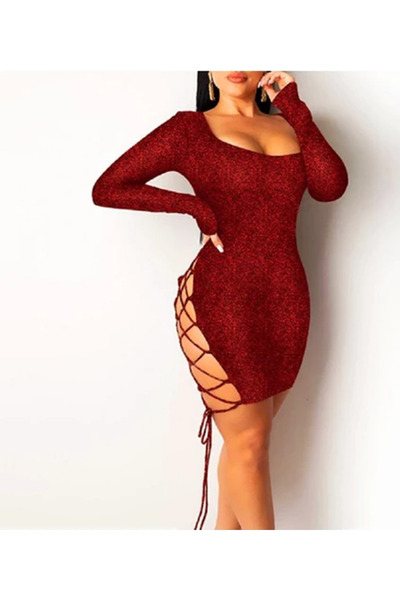 Rosy Live in style Piros csillogó hátsó és oldalsó kereszt nyakkendős ruha