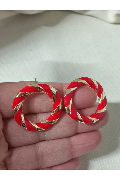 mos&more Gold Red Enamel Hoop Earrings