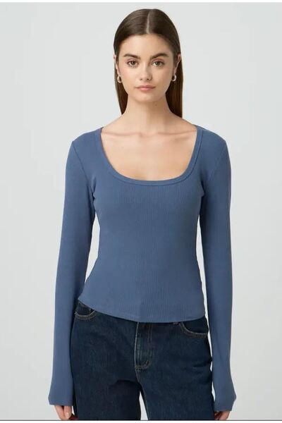 Rooted Mânecă lungă albastru închis pentru femei, bluză cu decolteu adânc, țe...