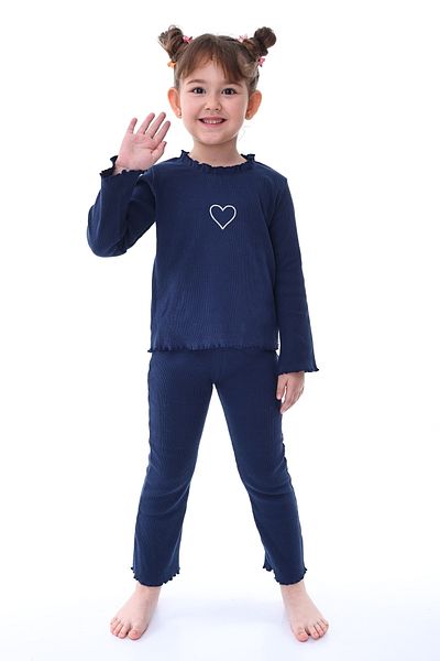 ZUZUNGA Girl's Navy Blue Suit - Camisole, Ruffle Embroidery Detail, 3-8 Years