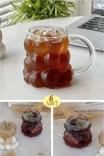 Berdina Home 6'lı Boncuklu Cam Bardak Üzüm Tanesi Şeklinde Saplı 350 ml. Meşr...