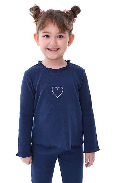 ZUZUNGA Girl's Navy Blue Suit - Camisole, Ruffle Embroidery Detail, 3-8 Years