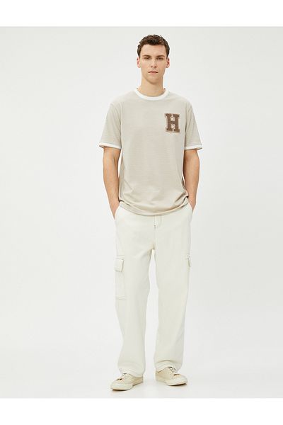 Koton College T-Shirt Crew Neck Embroidered Detailed Short Sleeve