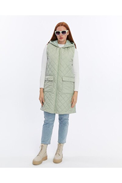 Modabenna Γυναικείο μακρύ πουπουλένιο γιλέκο με φερμουάρ με κουκούλα