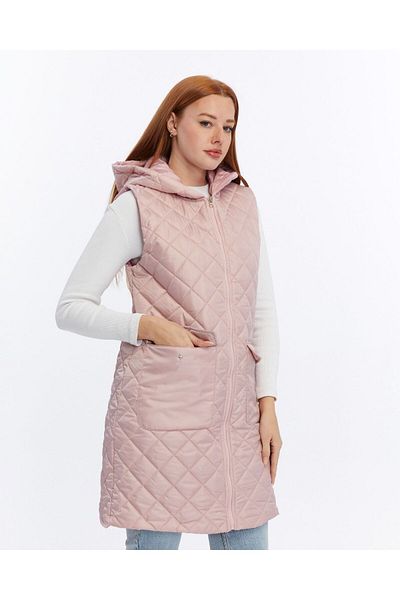 Modabenna Women's Hooded Zippered Long Inflatable Filling Vest