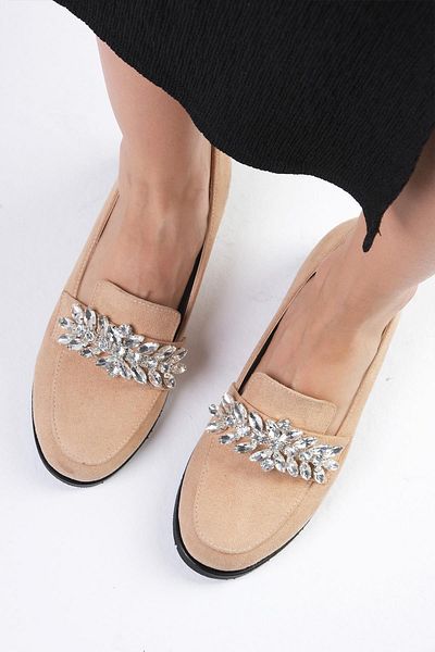 Mio Gusto Matilda Beige Stone Women's Oxford Flat Shoes