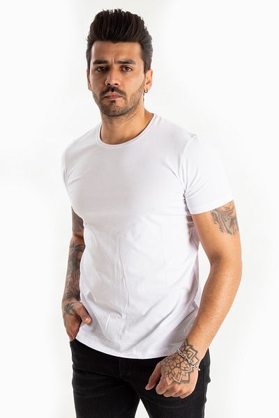 DeepSEA Λευκό ανδρικό/unisex Slim Fit Στενό Κομμένο Μπλουζάκι T-shirt με Ραφές 1801131