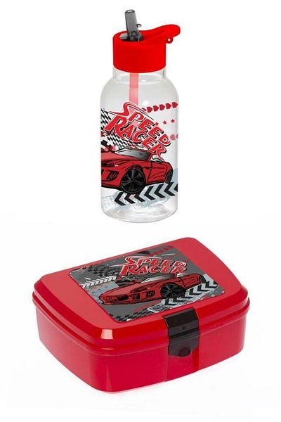 Herevin Car Pattern Water Bottle and Lunch Box