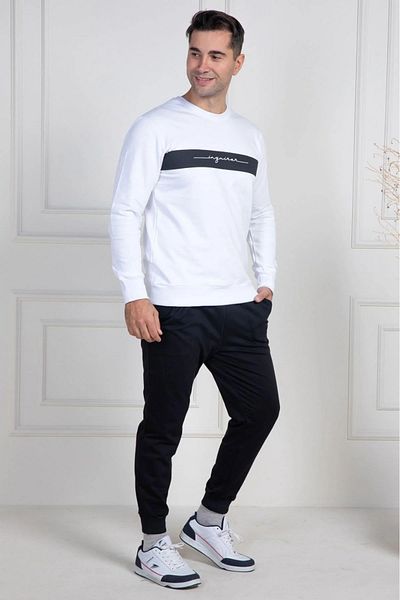 CT MODA Λευκό μακρυμάνικο αθλητικό σετ ανδρικών πιτζάμες 100% βαμβάκι Plus Size (μεγάλο μέγεθος)