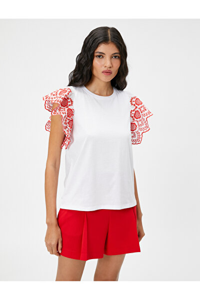 Koton Detailní tričko s vyšívaným vroubkováním