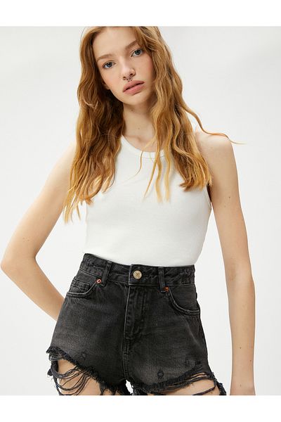 Koton Ribbed Tank Top Halter Neck Slim Cut κανονικού μήκους