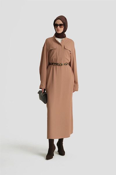 Armine Φόρεμα Camel με τσέπες με καπάκι - Ort9925