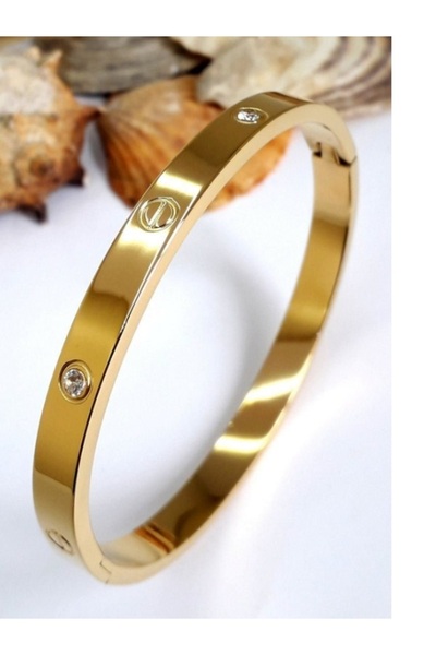 MODA سوار نسائي من كابريا مارك ستون ذهبي اللون غير مشوه بمحيط 17 سم