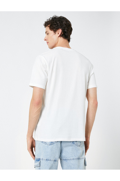 Koton Βαμβακερό μπλουζάκι με στάμπα με λαιμόκοψη