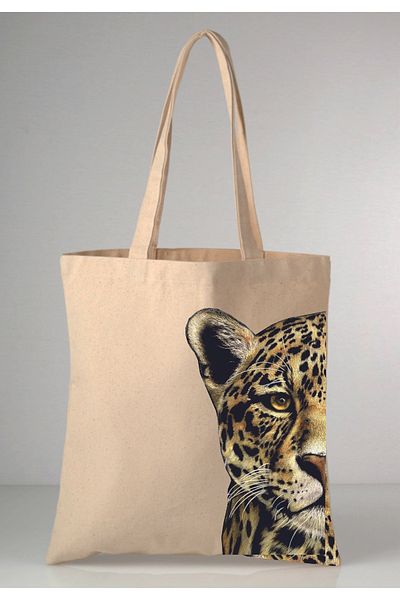 MODA Leopard Print Printed Raw Cloth 35X40 Ecru Shoulder Bag
