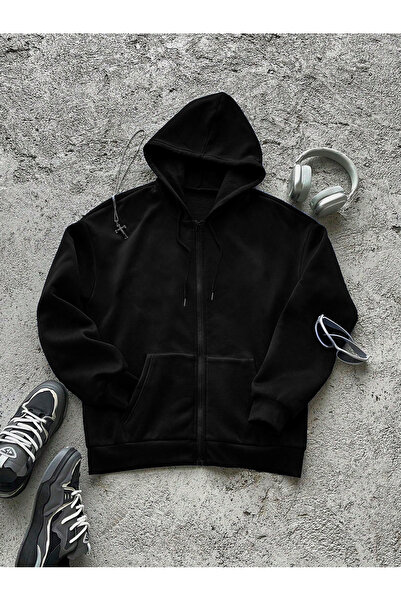 EVIus سترة صوفية للجنسين ذات 3 خيوط - بغطاء للرأس وسحاب وجيب الكنغر