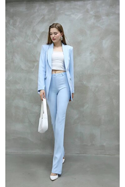 SUXİRCNHTMTS blazer-παλτό-παντελόνι-κάτω επάνω σετ με τσέπη με ένα κουμπί