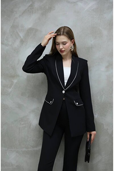 SUXİRCNHTMTS blazer-jachetă-pantaloni-buzunare cu un singur buton
