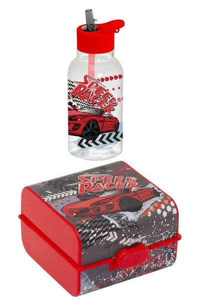 Herevin Car Pattern Water Bottle and Lunch Box