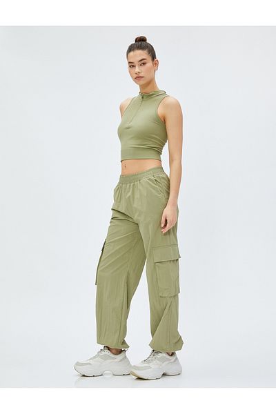 Koton Parachute Trousers with Elastic Waist and Large Pocket Detail