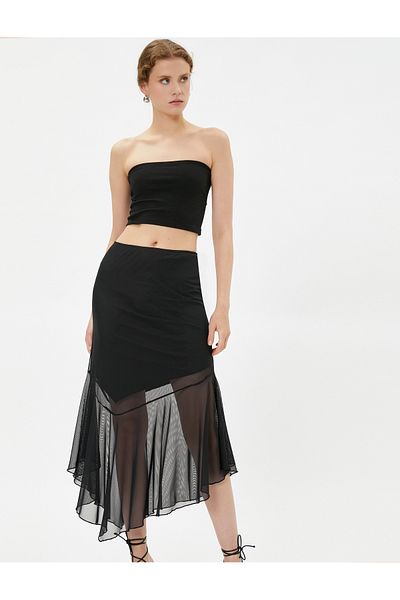 Koton Tulle Midi Skirt Asymmetrical Cut