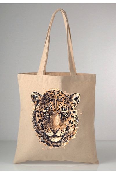 MODA Leopard-1 Printed Raw Cloth 35X40 Ecru Shoulder Bag