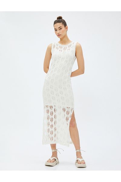 Koton Midikleid mit durchbrochenem Schlitz, ärmellos, Rundhalsausschnitt, gefüttert