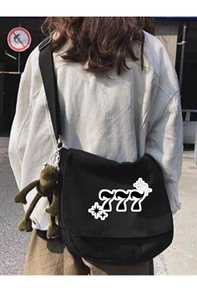 1blood حقيبة ماسنجر سوداء للجنسين مطبوع عليها "لقد حصلت على 777