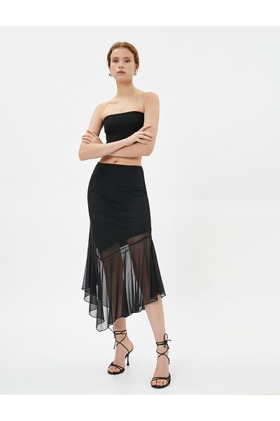 Koton Tulle Midi Skirt Asymmetrical Cut