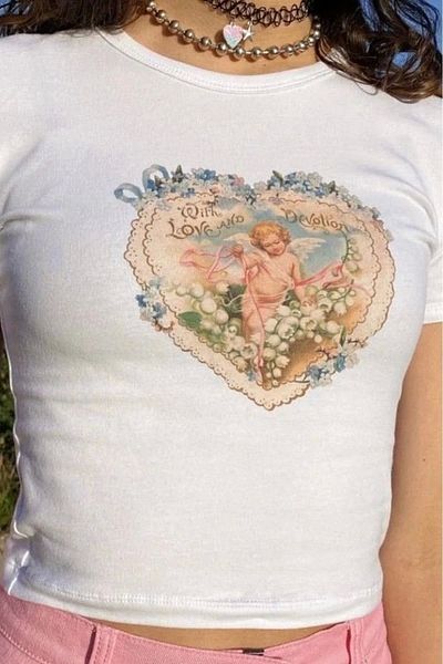 1blood White Vintage Style - Cupid Breasted Crop Top