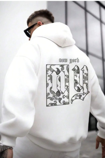 Wish BF Erkek Kahverengi Sırt Ny Baskılı Kapüşonlu Sweatshirt