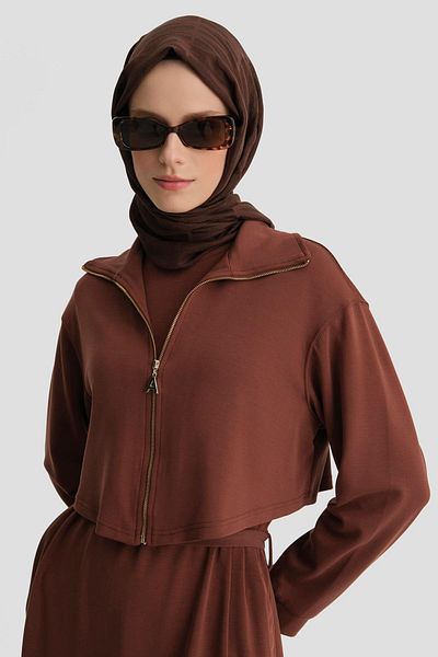 Armine Κόκκινο Καφέ Πλεκτό Φόρεμα Ζακέτα - 24kd6815