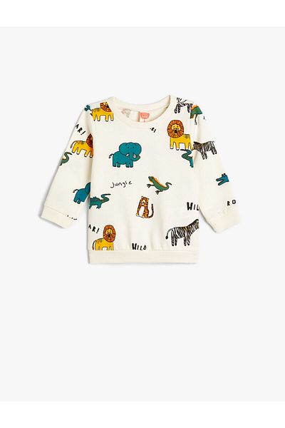 Koton Sweatshirt Long Sleeve Animal Printed Crew Neck Cotton