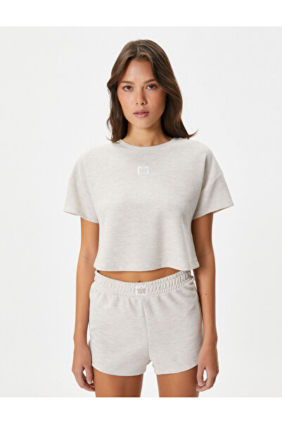 Koton Crop Pajama Top Textured Short Sleeve Crew Neck