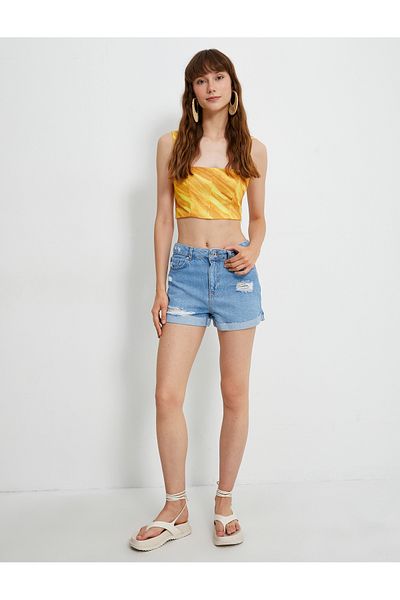 Koton Şahika Ercümen - Mini Ripped Denim Shorts