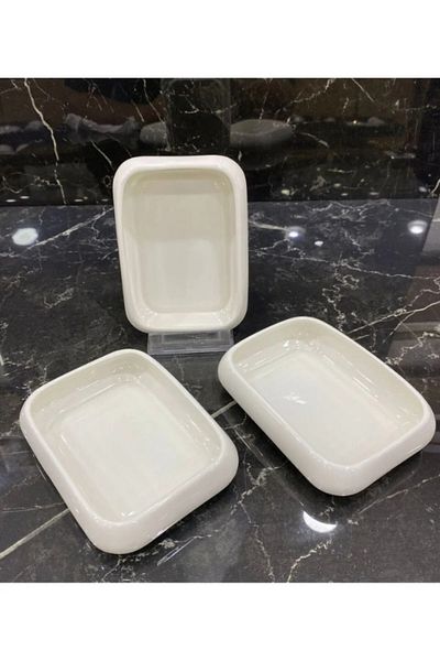 TEKBİR PORSELEN 3-Piece Porcelain Multipurpose Presentation Plate 13X9.4X2.7(H) cm