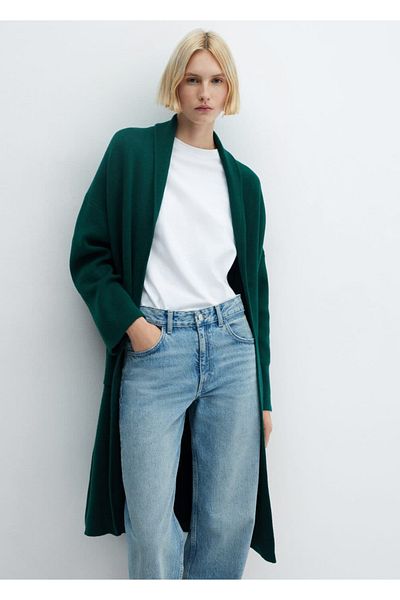 MANGO Woman Oversize úpletový kabát s kapsami