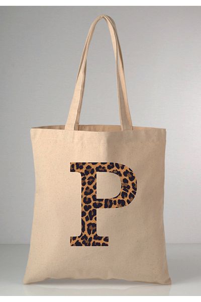 MODA Leopard Print Letter P Printed Raw Cloth 35X40 Ecru Shoulder Bag