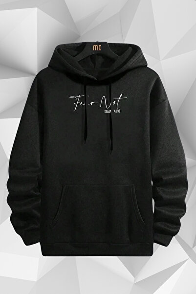 Wish BF Μην φοβάστε, Ισαΐας 41:10, μπλούζα με κουκούλα με τύπωμα μαύρο oversized