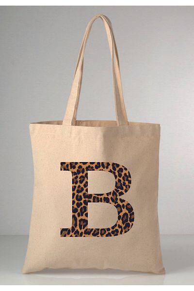 MODA Leopard Print Letter B Printed Raw Cloth 35X40 Ecru Shoulder Bag