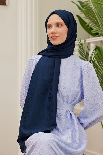 QUM İPEK Ιταλικό ζακάρ σάλι με σχέδιο λεοπάρ - Navy Blue