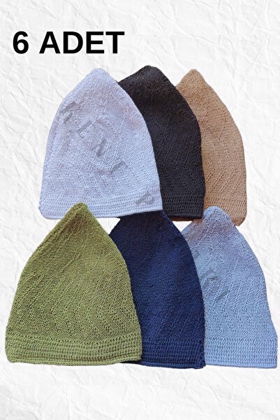 Kent Pazarı Namaz Takkesi Karışık Renk 6 Adet Makine Örgüsü Yetişkin Hacı Tak...